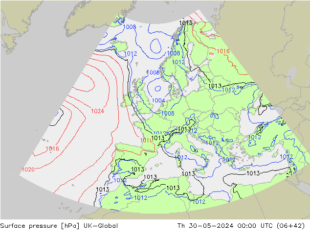 Surface pressure UK-Global Th 30.05.2024 00 UTC