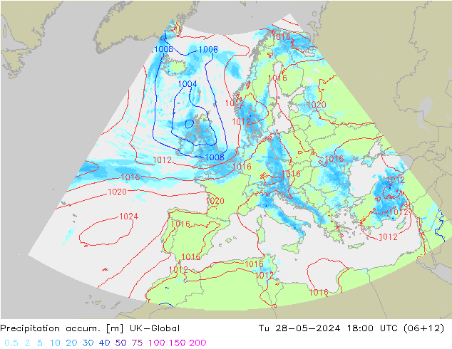 Precipitation accum. UK-Global Út 28.05.2024 18 UTC