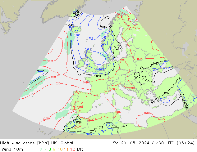 High wind areas UK-Global mié 29.05.2024 06 UTC