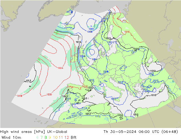 High wind areas UK-Global  30.05.2024 06 UTC