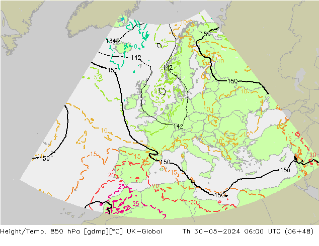 Height/Temp. 850 гПа UK-Global чт 30.05.2024 06 UTC