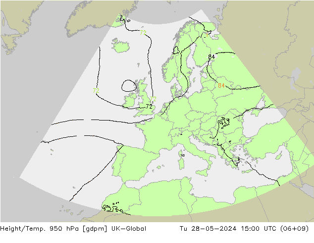 Height/Temp. 950 hPa UK-Global Tu 28.05.2024 15 UTC