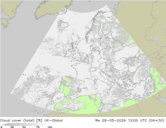 Nubes (total) UK-Global mié 29.05.2024 12 UTC
