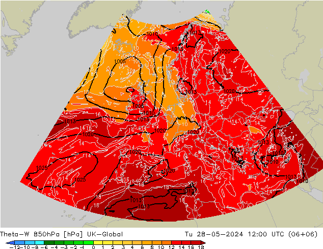 Theta-W 850hPa UK-Global  28.05.2024 12 UTC