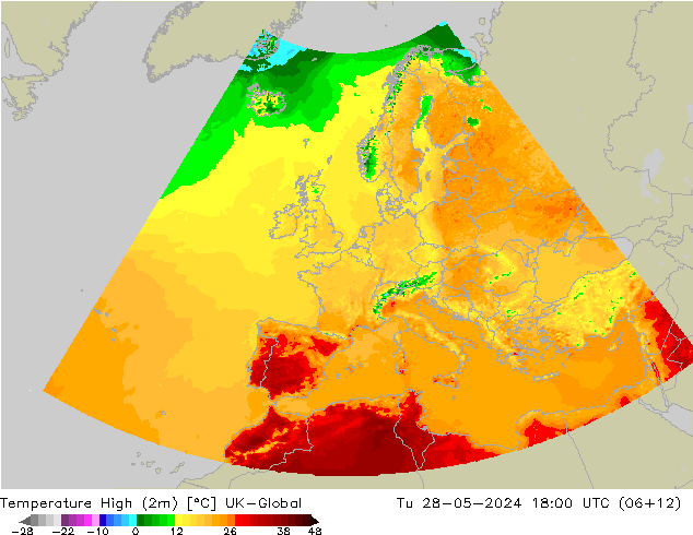 Темпер. макс 2т UK-Global вт 28.05.2024 18 UTC