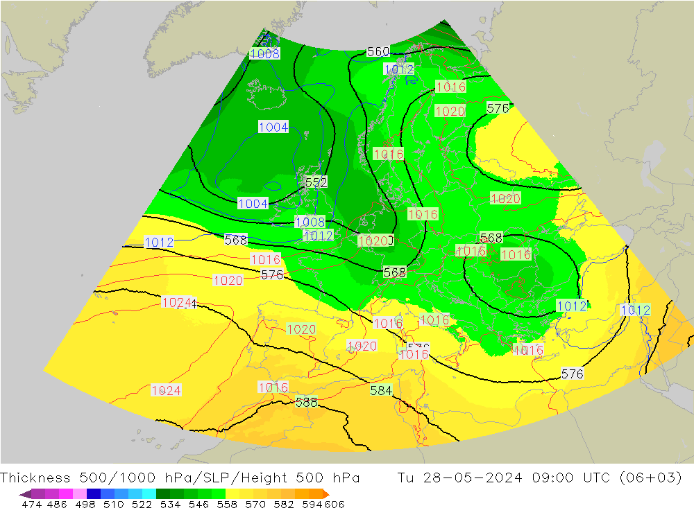 Thck 500-1000hPa UK-Global Út 28.05.2024 09 UTC