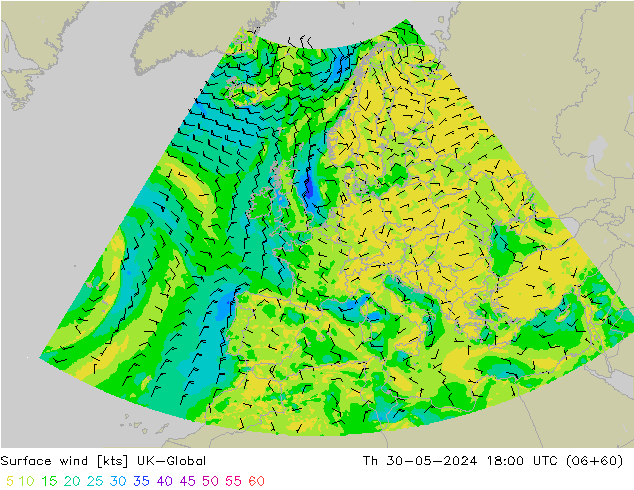 Rüzgar 10 m UK-Global Per 30.05.2024 18 UTC