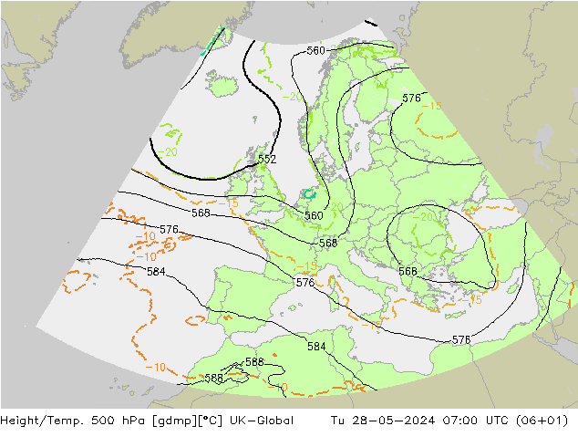 Height/Temp. 500 hPa UK-Global Di 28.05.2024 07 UTC