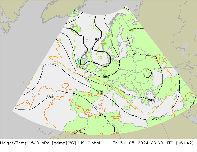 Height/Temp. 500 hPa UK-Global Čt 30.05.2024 00 UTC