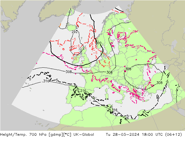 Height/Temp. 700 hPa UK-Global Di 28.05.2024 18 UTC