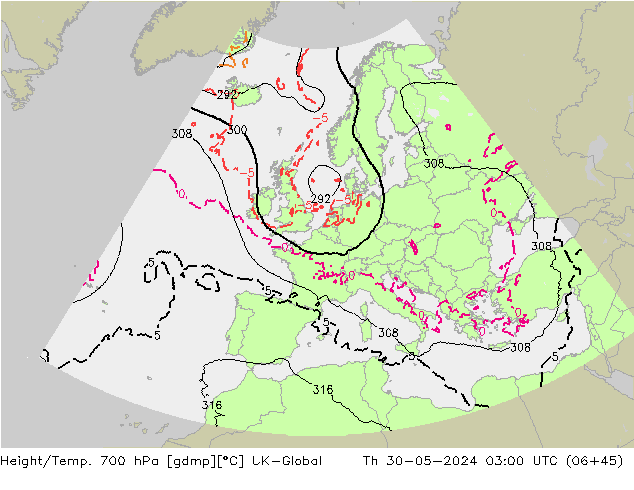 Hoogte/Temp. 700 hPa UK-Global do 30.05.2024 03 UTC