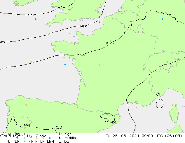 Cloud layer UK-Global Út 28.05.2024 09 UTC