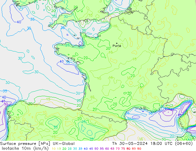 Eşrüzgar Hızları (km/sa) UK-Global Per 30.05.2024 18 UTC