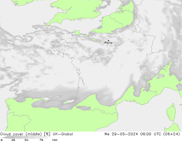 Nuages (moyen) UK-Global mer 29.05.2024 06 UTC