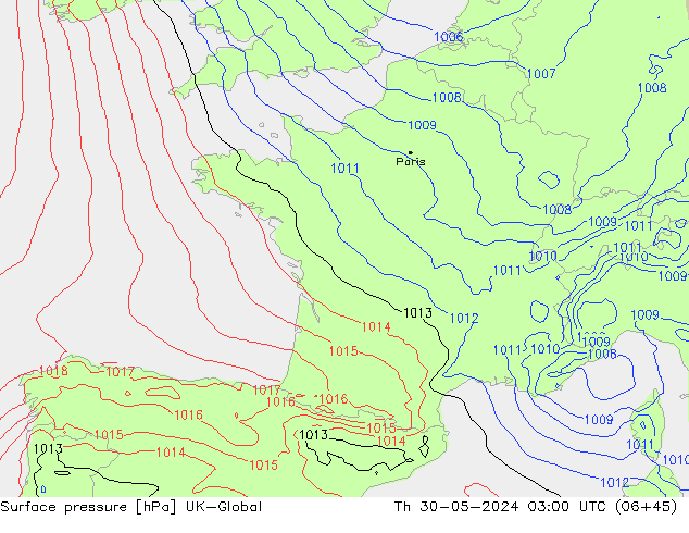 Pressione al suolo UK-Global gio 30.05.2024 03 UTC