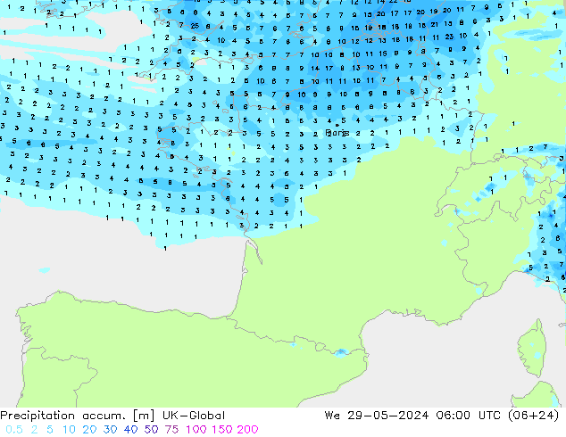 Toplam Yağış UK-Global Çar 29.05.2024 06 UTC