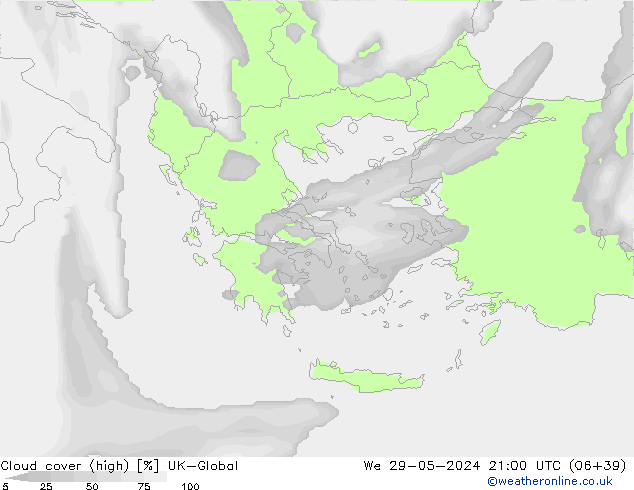 Nuages (élevé) UK-Global mer 29.05.2024 21 UTC