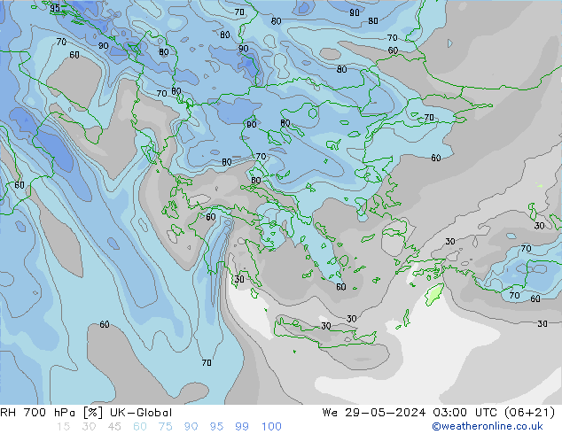 RH 700 hPa UK-Global We 29.05.2024 03 UTC