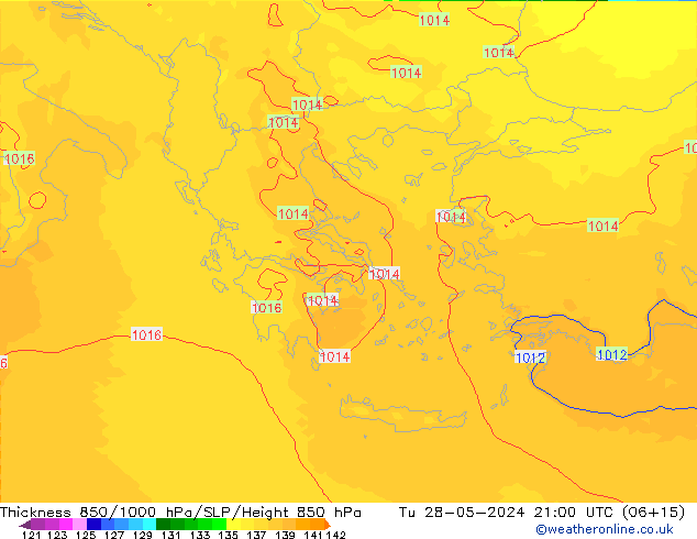 850-1000 hPa Kalınlığı UK-Global Sa 28.05.2024 21 UTC