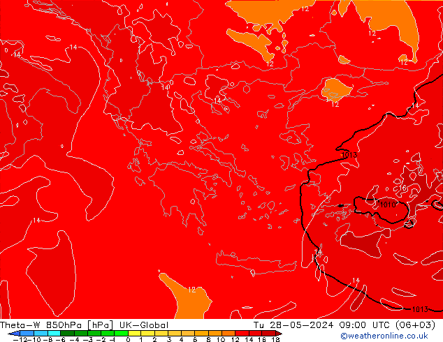 Theta-W 850hPa UK-Global mar 28.05.2024 09 UTC