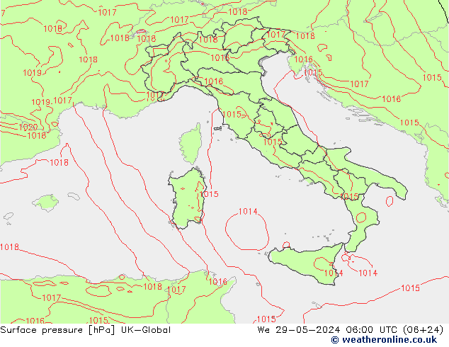 pressão do solo UK-Global Qua 29.05.2024 06 UTC