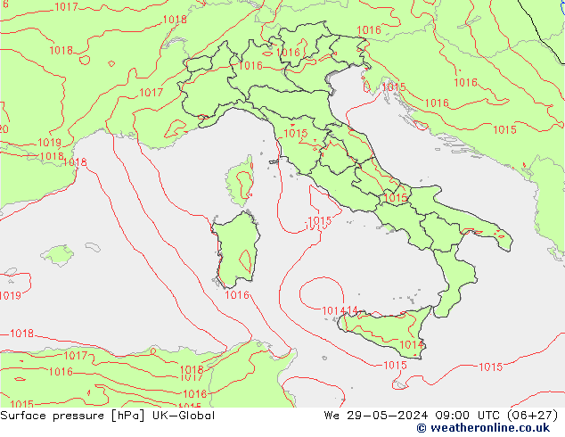 Atmosférický tlak UK-Global St 29.05.2024 09 UTC