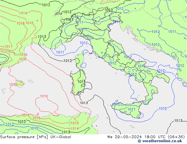 Luchtdruk (Grond) UK-Global wo 29.05.2024 18 UTC