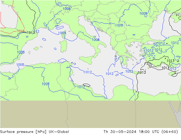 Surface pressure UK-Global Th 30.05.2024 18 UTC