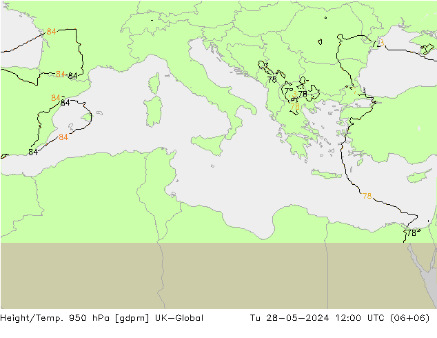 Height/Temp. 950 hPa UK-Global Tu 28.05.2024 12 UTC