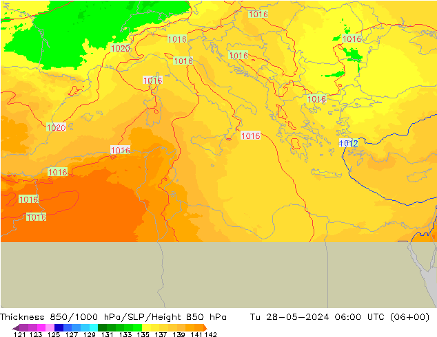 Thck 850-1000 hPa UK-Global  28.05.2024 06 UTC