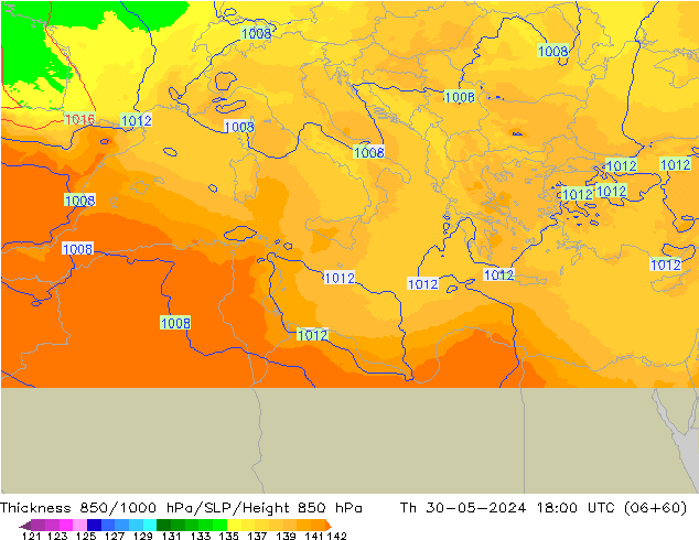 Thck 850-1000 hPa UK-Global  30.05.2024 18 UTC