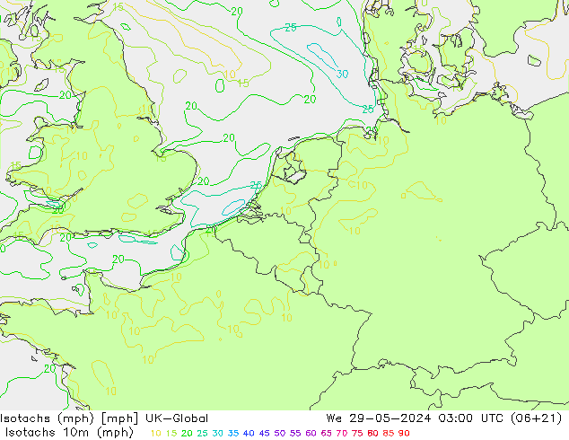 Isotachs (mph) UK-Global We 29.05.2024 03 UTC