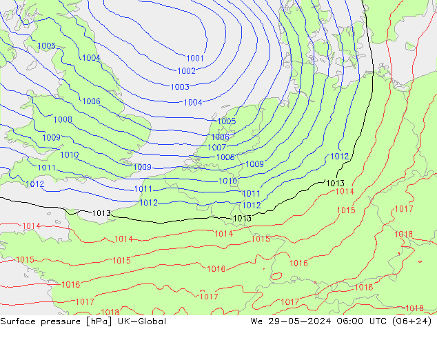 pression de l'air UK-Global mer 29.05.2024 06 UTC