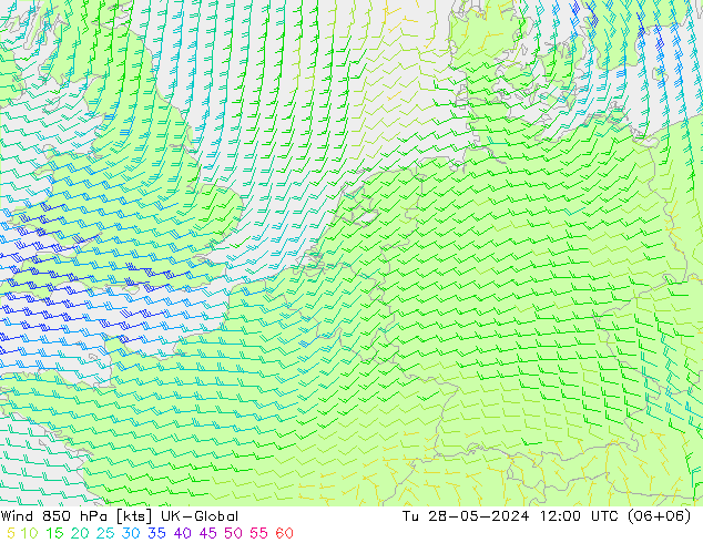 风 850 hPa UK-Global 星期二 28.05.2024 12 UTC
