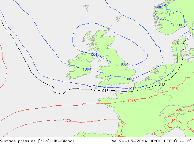 pressão do solo UK-Global Qua 29.05.2024 00 UTC