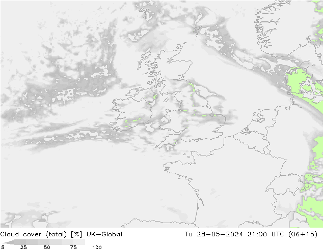 Bewolking (Totaal) UK-Global di 28.05.2024 21 UTC