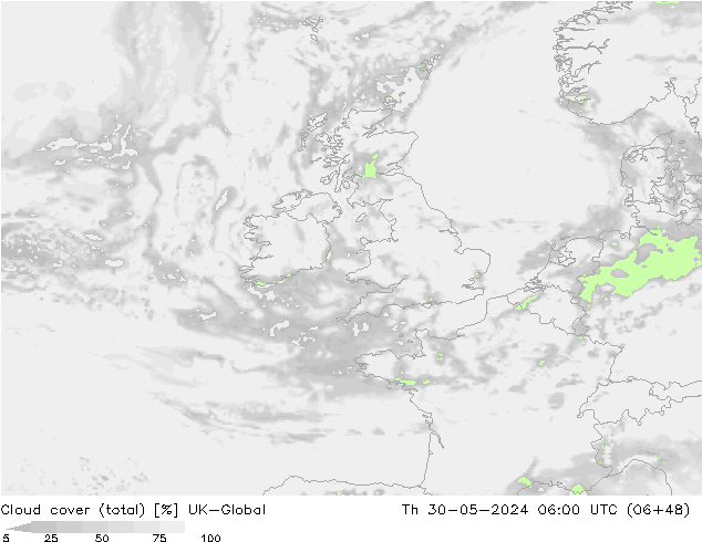 zachmurzenie (suma) UK-Global czw. 30.05.2024 06 UTC