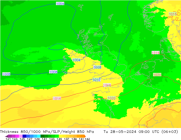 Thck 850-1000 hPa UK-Global Tu 28.05.2024 09 UTC