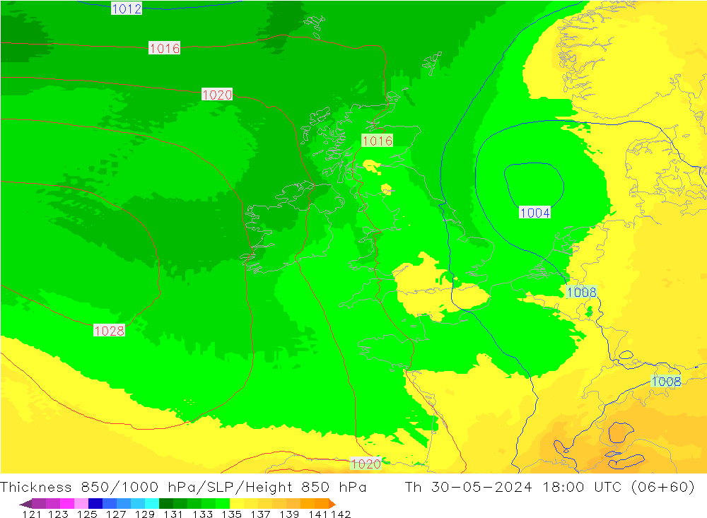 Thck 850-1000 hPa UK-Global  30.05.2024 18 UTC