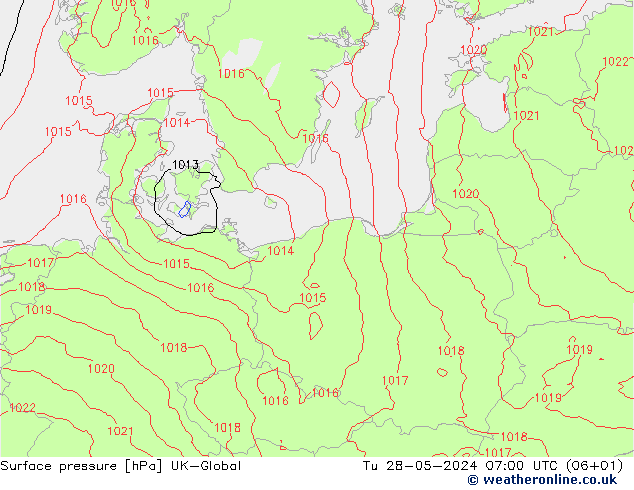Pressione al suolo UK-Global mar 28.05.2024 07 UTC