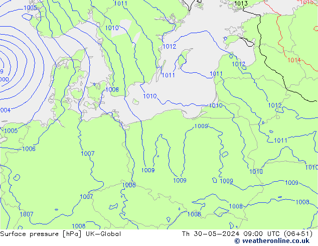 Surface pressure UK-Global Th 30.05.2024 09 UTC