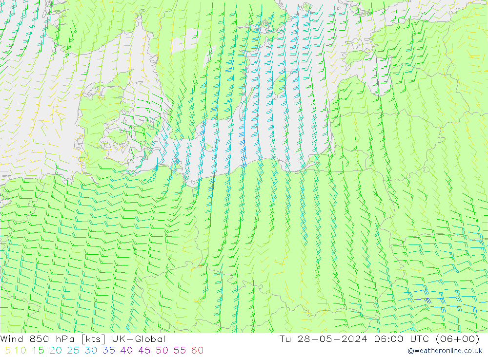 Vento 850 hPa UK-Global mar 28.05.2024 06 UTC