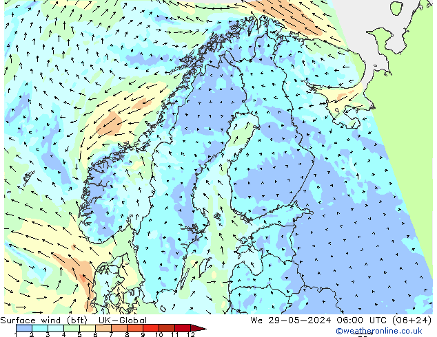 Bodenwind (bft) UK-Global Mi 29.05.2024 06 UTC
