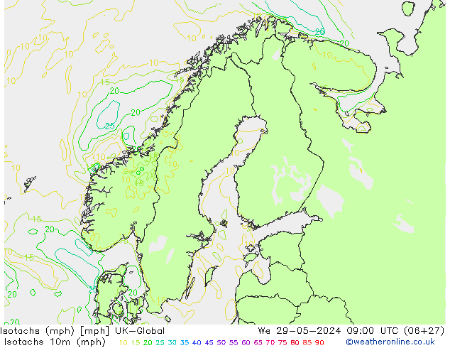 Isotachs (mph) UK-Global We 29.05.2024 09 UTC