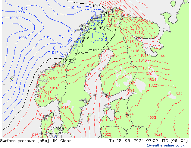 pression de l'air UK-Global mar 28.05.2024 07 UTC