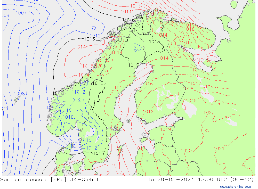 Surface pressure UK-Global Tu 28.05.2024 18 UTC
