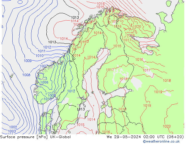 Presión superficial UK-Global mié 29.05.2024 02 UTC