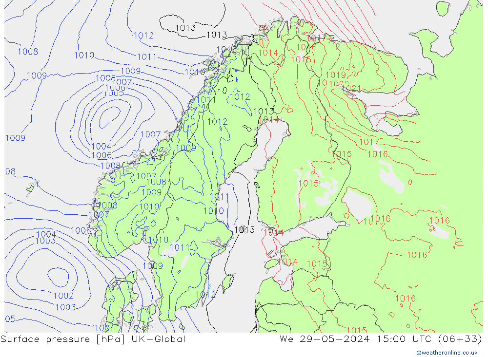 Luchtdruk (Grond) UK-Global wo 29.05.2024 15 UTC