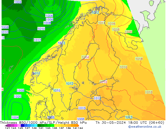 Thck 850-1000 hPa UK-Global jeu 30.05.2024 18 UTC