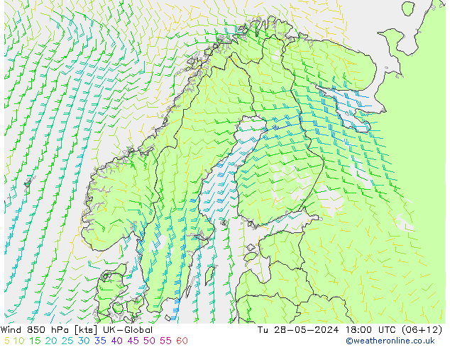 Wind 850 hPa UK-Global di 28.05.2024 18 UTC